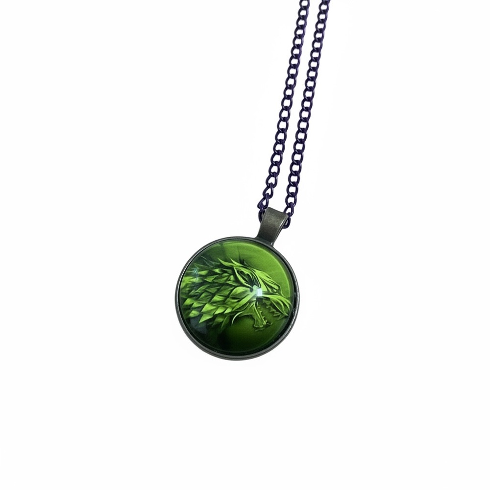 Game of Thrones Stark Wolf Mystical green Pendant Necklace vintage chain
